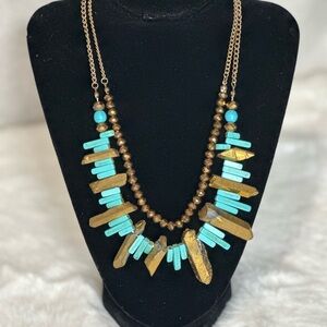 Bohemian Gold and Turqouise Necklace
